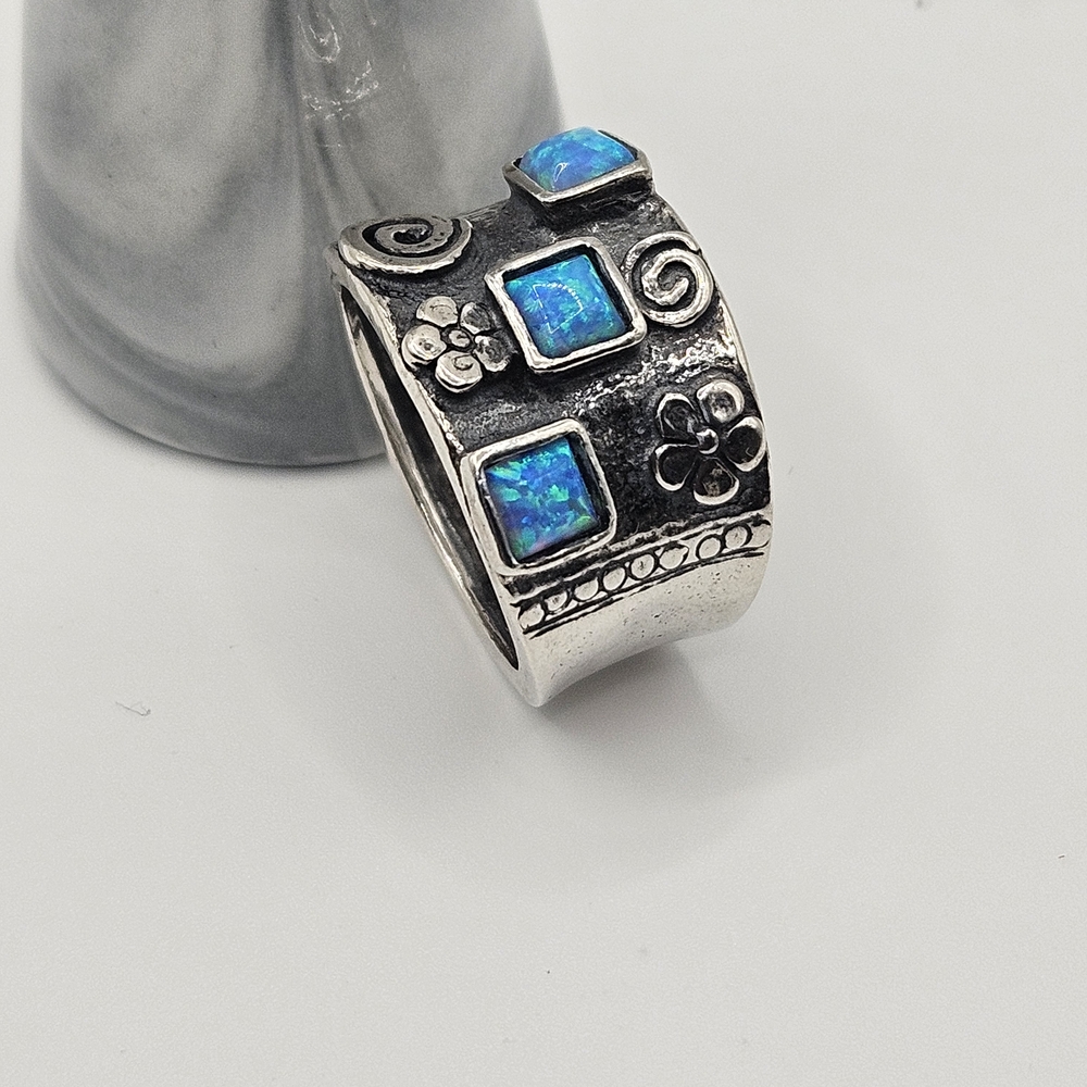 Shablool Silver Jewelry Design Blue Opal Ring